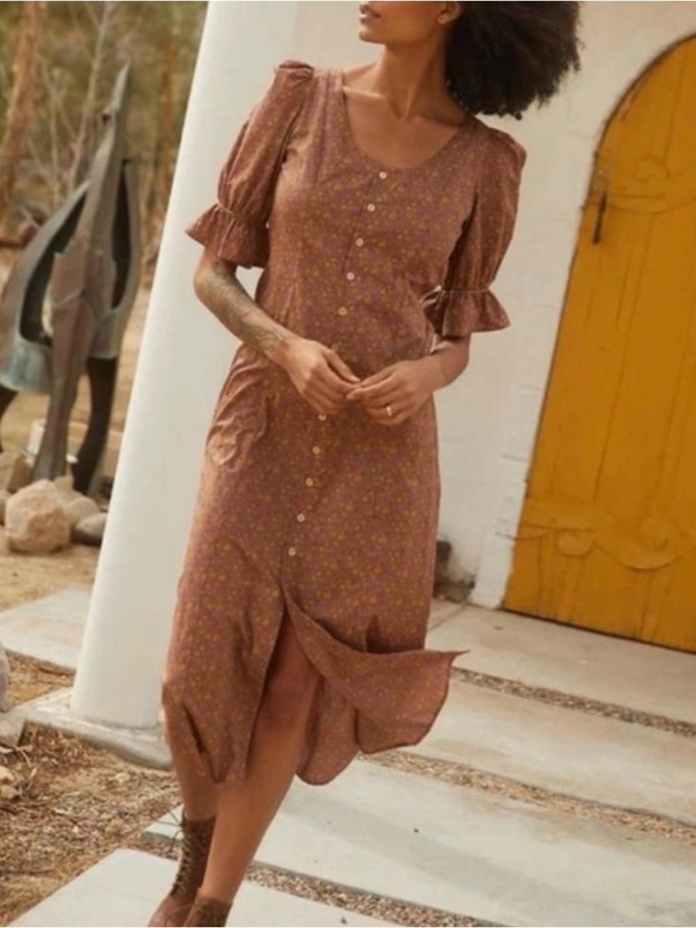 Christy Dawn “Lennon” Midi Organic Cotton Button-front Dress